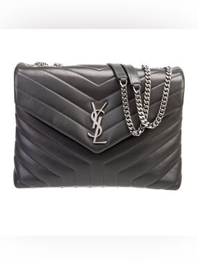 Saint Laurent Charcoal Chevron Quilted Envelope Shoulder Bag
